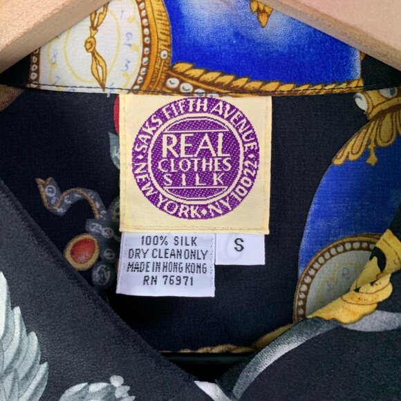 VTG RARE Saks Fifth Avenue Real Clothe 100% Silk Small Button down Printed Shirt - Picture 8 of 9